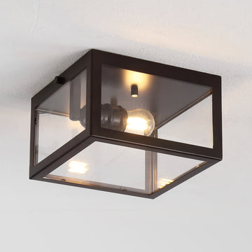 Eleanor 8" Farmhouse Industrial Square Iron/Glass Case LED Flush Mount - JONATHAN Y